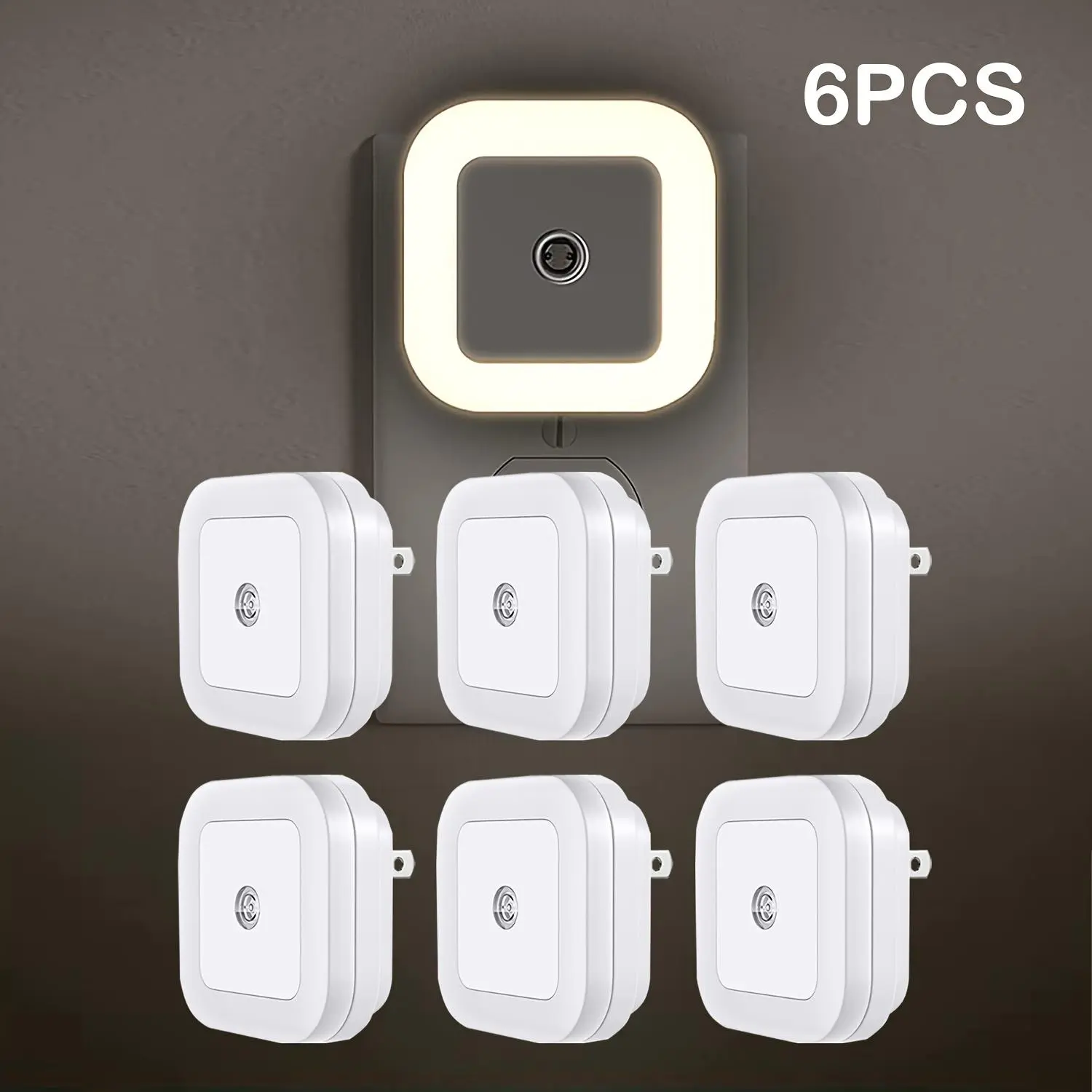 6-Pack LED Auto On/Off Night Lights - Warm/White Dusk-to-Dawn Sensor Plug-In Lights for Bedroom, Hallway Home Festive Decor, Led Lights