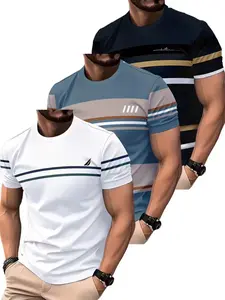 3-Pack Men's 3D Printed T-Shirts, Breathable Classic Casual T-Shirts, Round Neck, Ideal for Outdoor Activities, Sporty Design, All Seasons