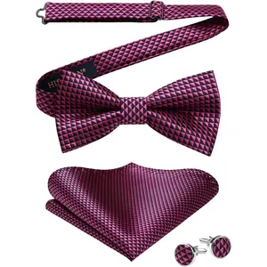 Pre-tied Bow Ties for Men Adjustable Mens Bowtie and Pocket Square Cufflinks Set for Wedding Party Prom