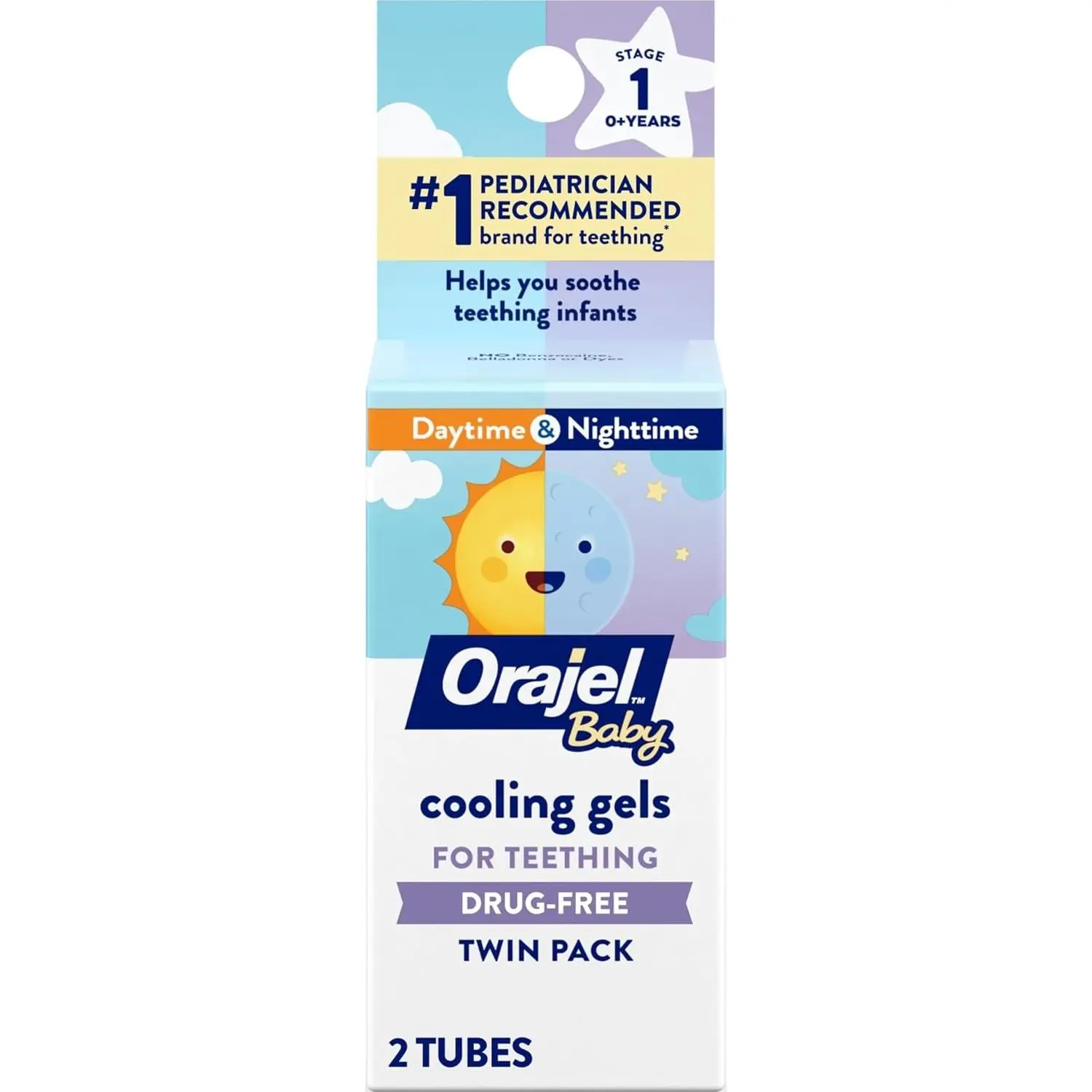 Baby Daytime & Nighttime Cooling Gels for Teething, 0.18 Oz, 2-Pack | Drug-Free, Soothes Teething Infants, Safe for Babies Age 0+, #1 Pediatrician Recommended Brand for Teething