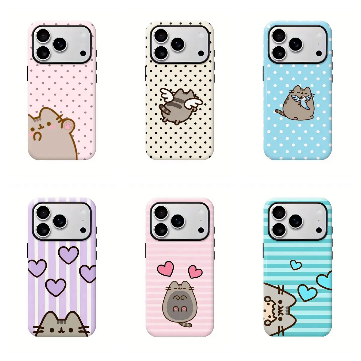 Pusheen The Cat Polka Dot Shockproof Phone Case - Magnetic/Non-Magnetic Shell, Handheld Protection Cover Compatible With iPhone 16 Pro Max,15,14,13 & Samsung S25 Ultra,S24 Ultra,S23 FE - Christmas Gift