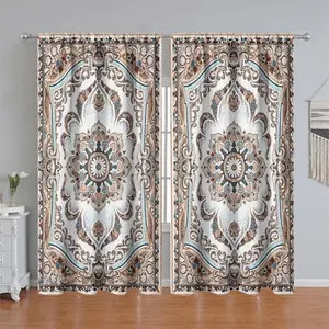 2Pcs Bohemian Mandala Printed Curtains, Pole Pocket Style, Semi Sunshade, Suitable for Home Living Room, Bedroom, Balcony, Kitchen, Study and Shower Window Decoration, Accessory, Anti Privacy.