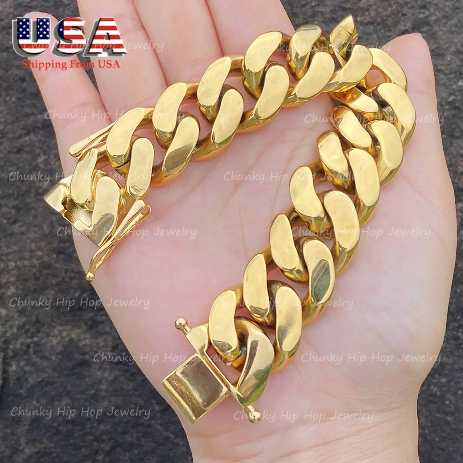 Unisex Hip-Hop Gold-Plated Medical-Grade Solid Steel Miami Cuban Link Bracelet - 10mm/22mm, 7.5in Tarnish-Proof, Bold Links, Stackable, Anniversary Daily Fashion Costume Jewelry Arm Candy - Gold Plated Bracelets