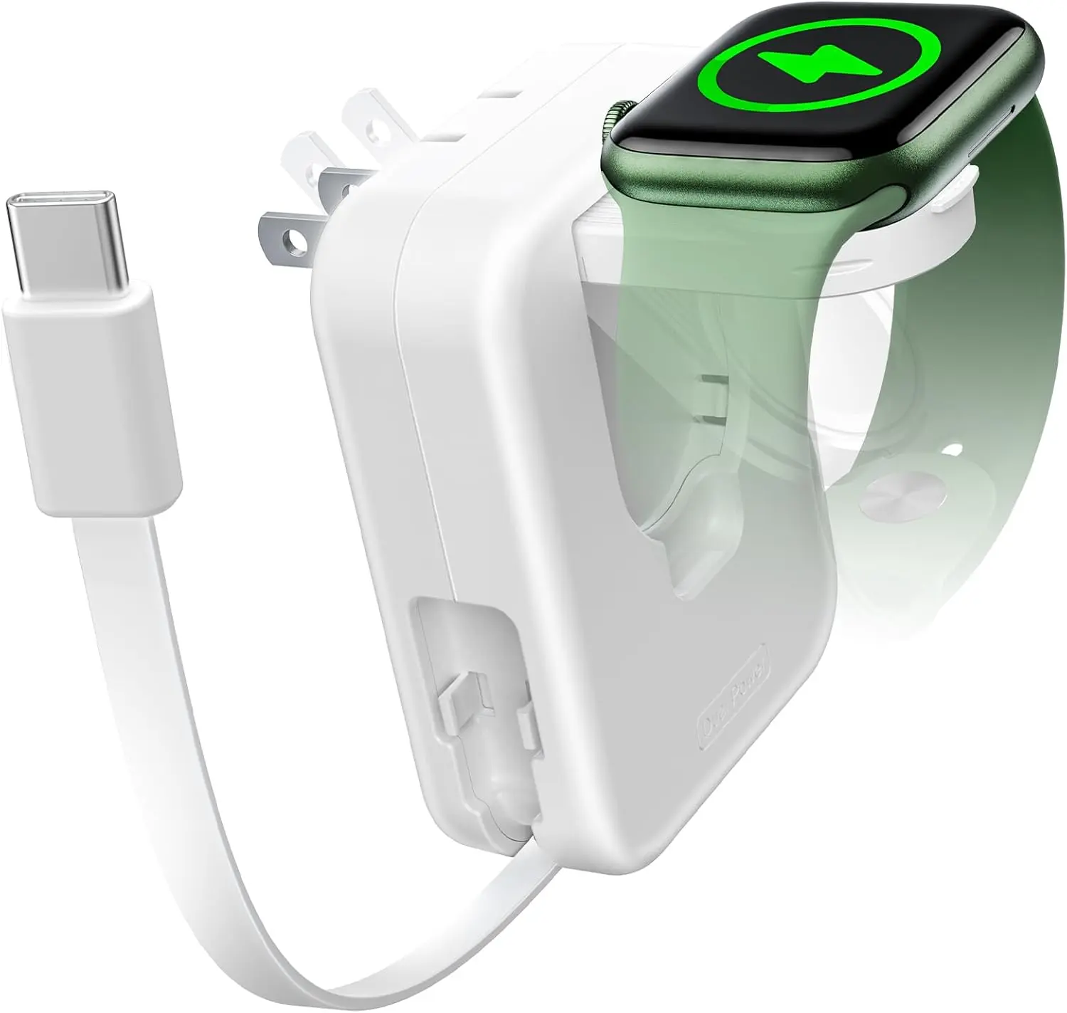 2 in 1 Wall Charger with Built-in Retrectable Charging Cable, Travel Foldable Plug Power Adapter Compatible with iPhone and iWatch