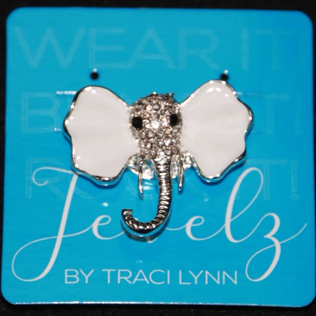 White bling elephant brooch pin