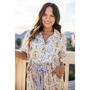 FINAL SALE - Hop Into Cozy White Button-Up Pajama Top