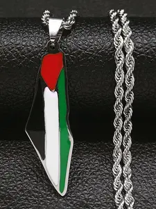 Vintage Colorblock Map Design Pendant Necklace for Men & Women, Twist Rope Design Chain Necklace, Trendy Stainless Steel Matching Jewelry, Fashionable Jewelry Accessories