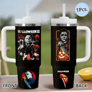 PIKPAKA Michael Myers Halloween Horror Vacuum Flasks 40oz Stainless Steel Tumbler with Handle & Straw, Vacuum Insulated Travel Mug Keeps Drinks Cold Up to 12 Hours, Leak-Resistant Cup for Iced Coffee, Water, Office, Gym or Travel