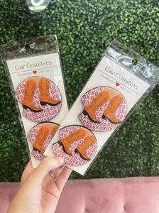 Pink Cowgirl Boots Car Coaters, Machine Washable Coasters