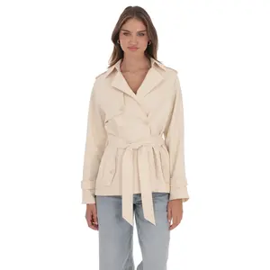 Double Breasted Trench Coat in Cream