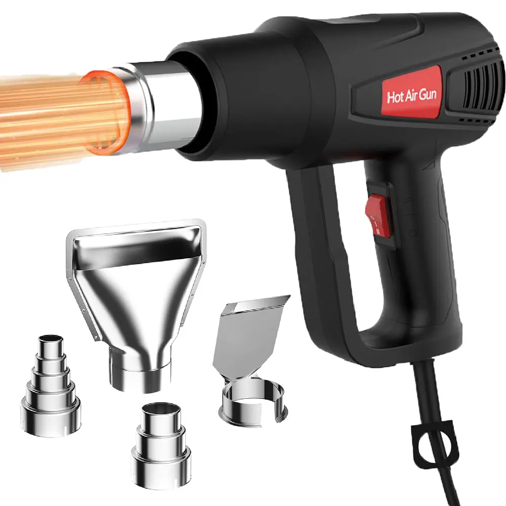 Heat Gun, 2000W Heavy Duty Hot Air Gun Kit 572°F&1112°F (300℃ & 600℃) Dual Temperature Settings Overload Protection  With 4 Nozzle Attachments for Crafts, Shrink Wrapping/Tubing, Paint Removing, Epoxy Resin,Vinyl Wrap