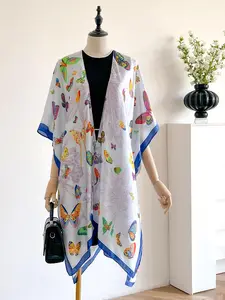 Women's Butterfly Print Open Front Cape Shawl, Casual Elegant Scarf for Beach Vacation, Fashion Accessories for Women & Girls, Clothes