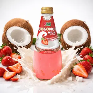 Vinut Coconut Milk Drink Strawberry Flavor with Coconut Jelly Plant-Based Non-Dairy Lactose-Free 290ml Glass Bottle Pack of 6 12 or 24 Fruity Beverage