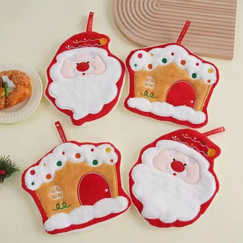 Christmas hand towel new lovely cartoon kitchen thickened hanging Christmas decoration rag Christmas gift