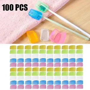 A set of 100 Plastic Toothbrush Head Covers 1.5 x 0.8 x 0.9 inch Travel Toothbrush Protector Cover, Portable Toothbrush Caps For Home Camping Hiking Outdoor Random - Home Improvement.