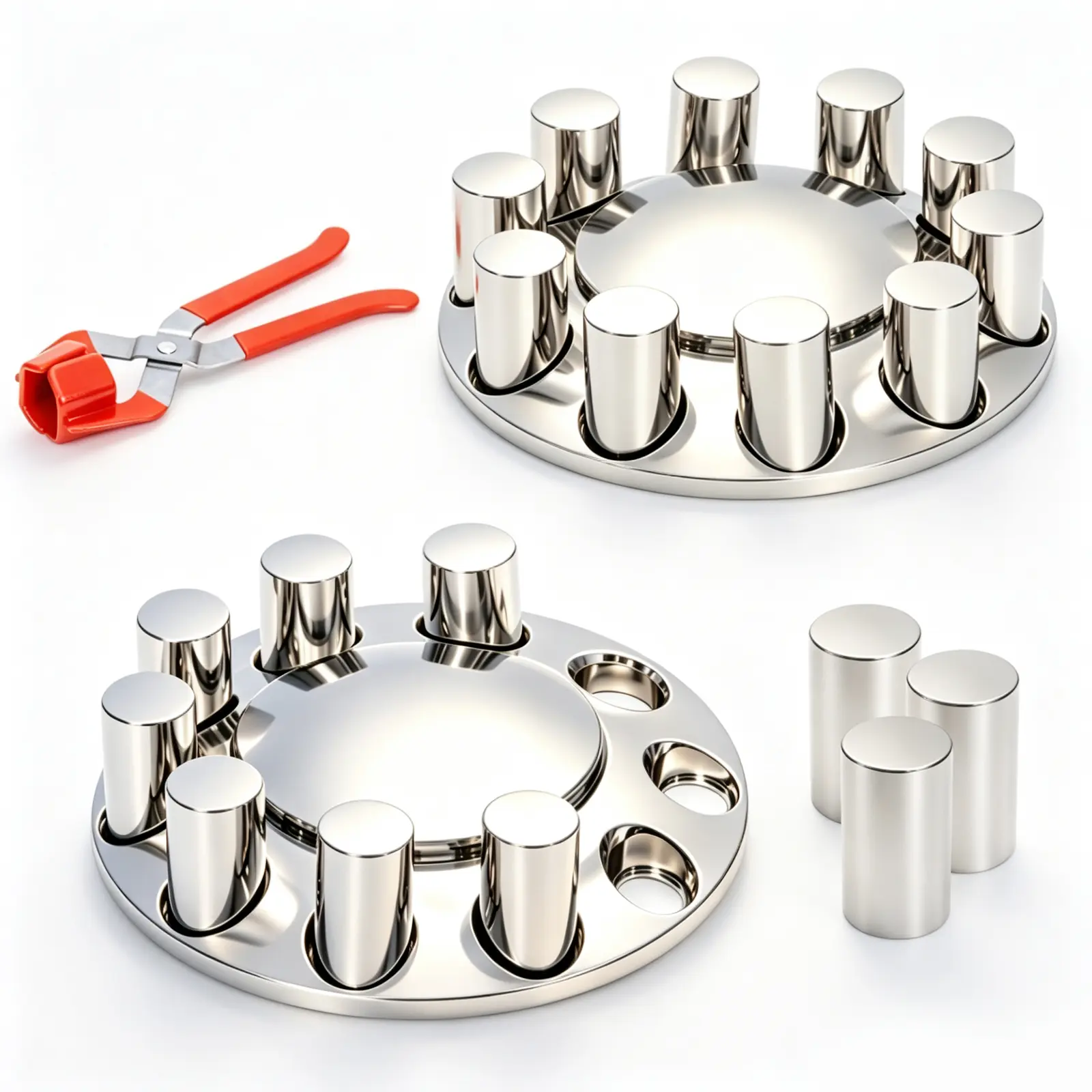 2-Piece Aftermarket Truck Front Axle Cover Kit Set - 33mm Thread-On Lug Nut Covers, Hub Centre Caps, Axle Protection, High-Impact ABS, Multi-Coated Rust Prevention, Waterproof, Hand Install Tool Included, Chrome Mirror Finish