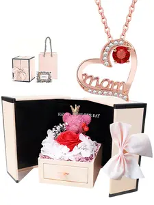 Rose Gold Mom Heart Design Necklace with Gift Box & Bear, Birthday Gift for Mom, Jewelry for Mom, Holiday Gift for Grandma, Unique Gift for Mom and Grandma's Birthday