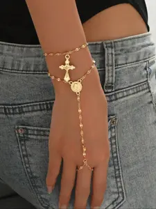 Women's Alloy Cross Pendant Necklace & Round Disc Metal Chain Bracelet Set, Fashionable Jewelry Gift for Women, Perfect for Daily Wear, Matching Vintage Jewelry Set