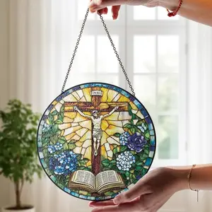Christian Stained Acrylic Suncatcher, Jesus on Cross Acrylic Window Decor