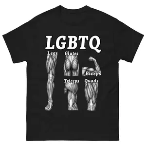 Funny LGBTQ Gym Shirt, Legs Glutes Biceps Triceps Quads Pump Cover, Vintage Muscle Anatomy Graphic Tee, Workout Humor T-Shirt