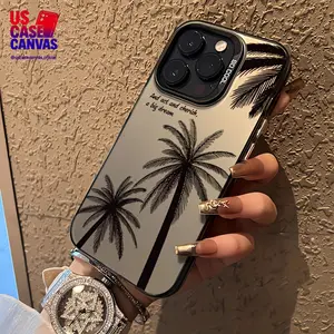 Simple Coconut Tree IMD Color Silvery Mobile Phone Case, High-looking and Fashionable, Simple Design Protective Shell, Perfect Choice for Spring and Summer Season, Suitable for iPhone12Protection Wireless