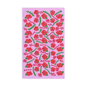 Subtle Red Poppies on Pink Hand Towel