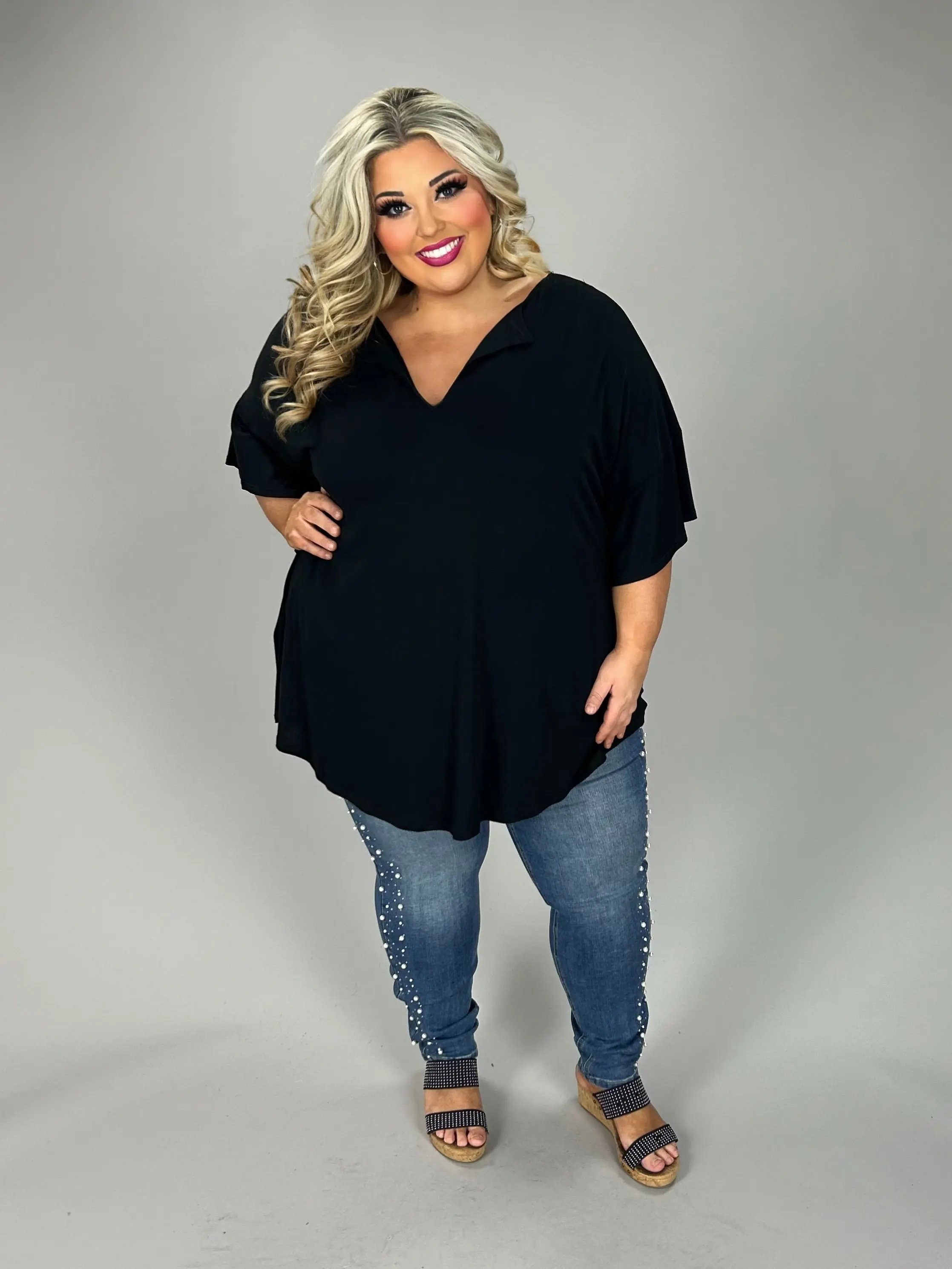 40 SSS {All A Dream} Black V-Neck Ruffle Sleeve Top  CURVY BRAND EXTENDED PLUS 3X 4X 5X