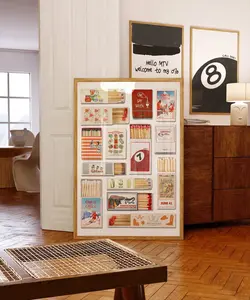 (No Frame) Vintage Matchbox Print, Trendy Matches Poster, Retro Matchbook Wall Art, Funky Red Aesthetic Print for Apartment