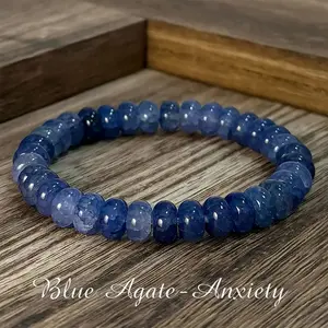 Natural Agate Bracelet Collection - 4 Styles (Blue, Yellow, Blue Veined, Green) for Anxiety Relief & Energy | Handmade Gemstone Bracelets