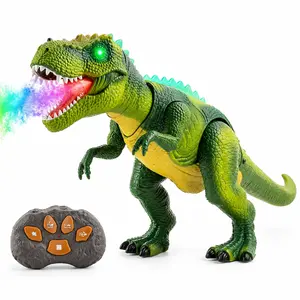Remote Control Dinosaur Toy for Kids, Walking T-Rex with Spray Mist, LED Lights, Roaring Sound and Easy Remote Control