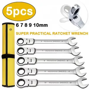 5pcs Ratchet Wrench Set, Multifunctional Dual Purpose Manual Ratchet Wrench, Adjustable Head, Professional DIY Car Motorcycle Repair Tool