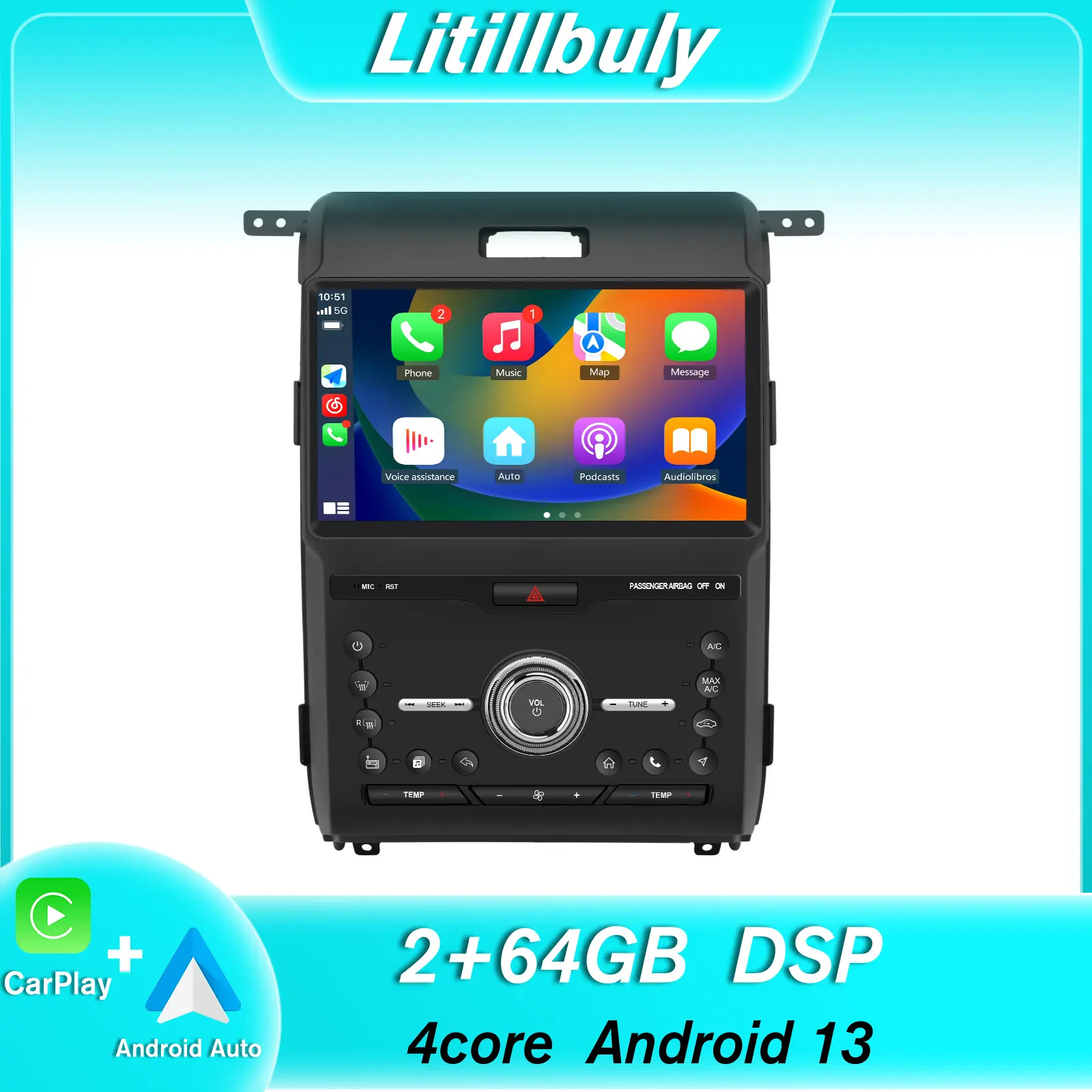 Car Stereo for Ford F150 2013-2014 touch screen has Android Auto Wireless Carplay, Bluetooth WIFI supports GPS Navigation