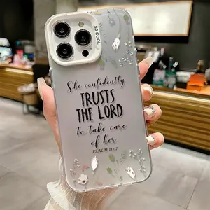 Bible Verse & Flower Pattern Shockproof Phone Case for iPhone X Xsmax 11 12 13 14 15 16 Pro Max Plus Stylish Trendy Protecitved Cover Affordable