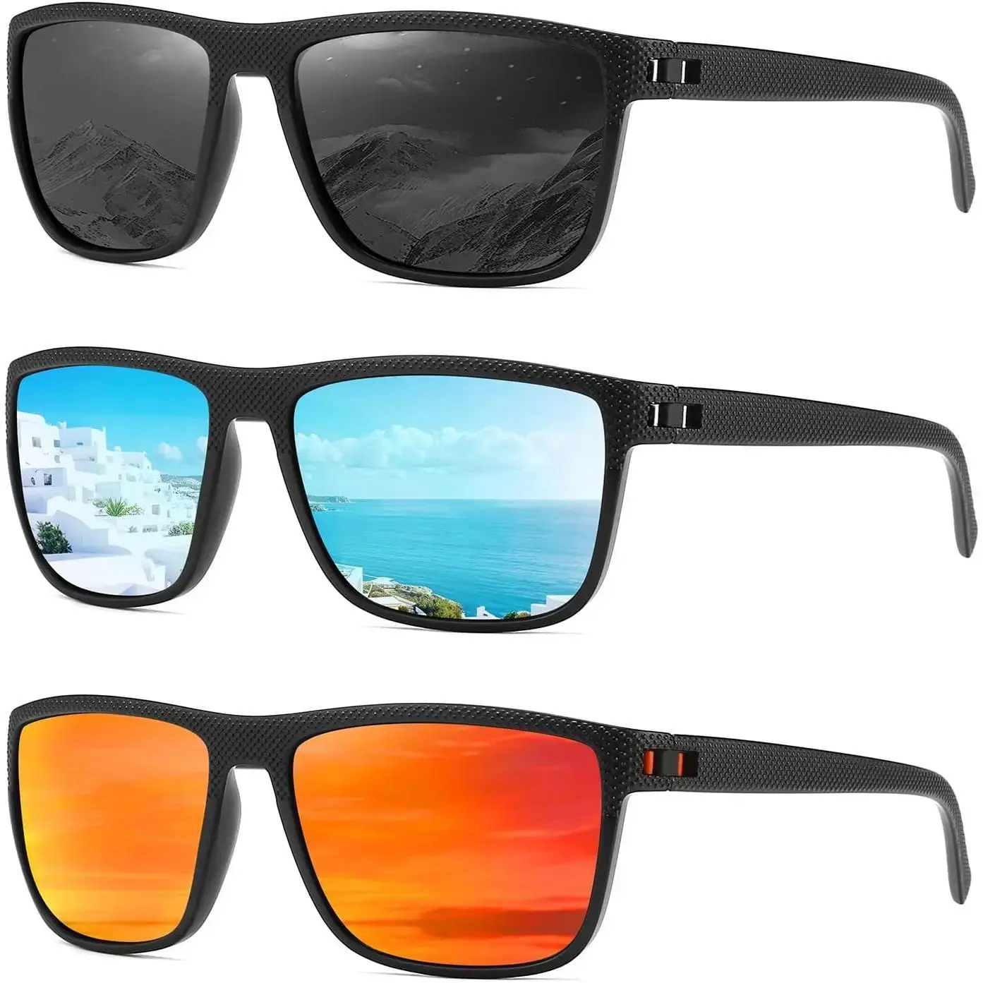3-Pack Unisex Polarized Square Rectangle Sunglasses | UV Protection & Anti-Glare | Lightweight Durable Shades Perfect for Driving, Fishing, Golf & Outdoor Activities | Trendy Casual Eyewear for Daily Street Style & All-Season Wear,summerwins