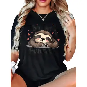 100% Cotton Sloth Sleeping With Hearts T-Shirt Women Men Outdoor Casual Short Sleeve Comfortable And Versatile
