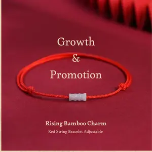 Red string bracelet with Rising Bamboo – Growth & Progress, Spiritual Jewelry, Adjustable, Gift for him & her