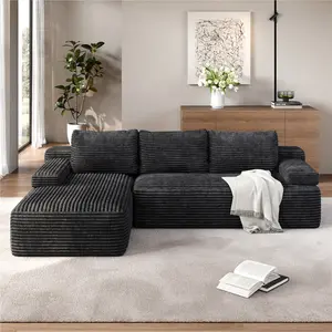 【2 packages】Yaheetech 110" L-Shaped Boneless Memory Foam Sectional Sofa with 2 Packages, Compressed Corduroy Sectional Couches Oversized Deep Seat Removable Pillow Covers Pet-Friendly No Assembly for Living Room Apartment
