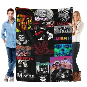 Misfits Punk Rock Collage Flannel Blanket Vintage Punk Band Throw with Misfits Logo, Skull & Retro Graphics – Ultra-Soft, Cozy, Perfect for Punk Rock Fans, Music Lovers, Bedroom Decor and Gifting, Ideal for Year-Round Snuggling