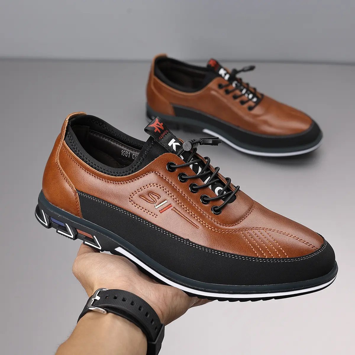 Men’s Slip-On Sporty Sneakers – Stylish Elastic Design with Color Block Accents for Casual Wear .Big Size Men’s Shoes