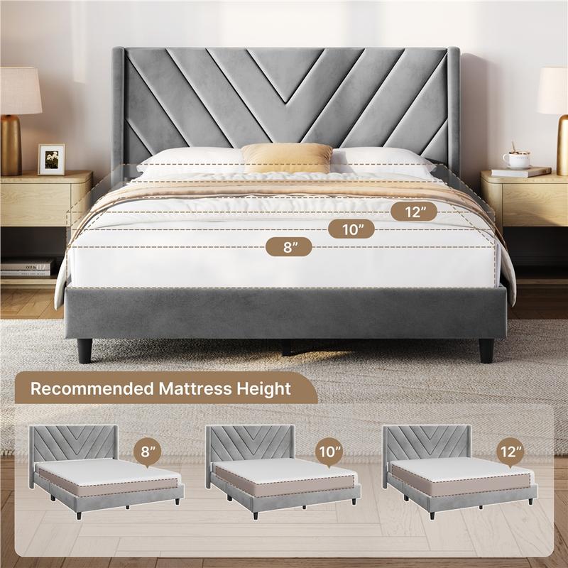 【Valentine Gift】Yaheetech Upholstered Bed Frame Full/Queen with Wooden Slat Support, No Box Spring Needed, Durable Construction, Easy Assembly Diamond Tufted Headboard