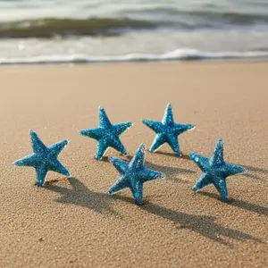 Blue Sequin Resin Starfish Set (5 Pack) | Glitter Starfish Charms for Crafts, Jewelry Making, Ocean Decor, DIY Supplies