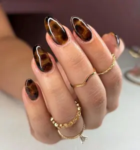 Tortoise brown fall winter nail short almond coffin nail Press on/ False acrylic extension handmade