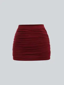 Elegant Slim-Fit Ruched Mini Skirt, Comfortable Cover-Up Swimsuit, Solid Color Half-Length Skirt, Perfect for Beach Days and Casual Outings, Stretch Skirt, Casual Skirts