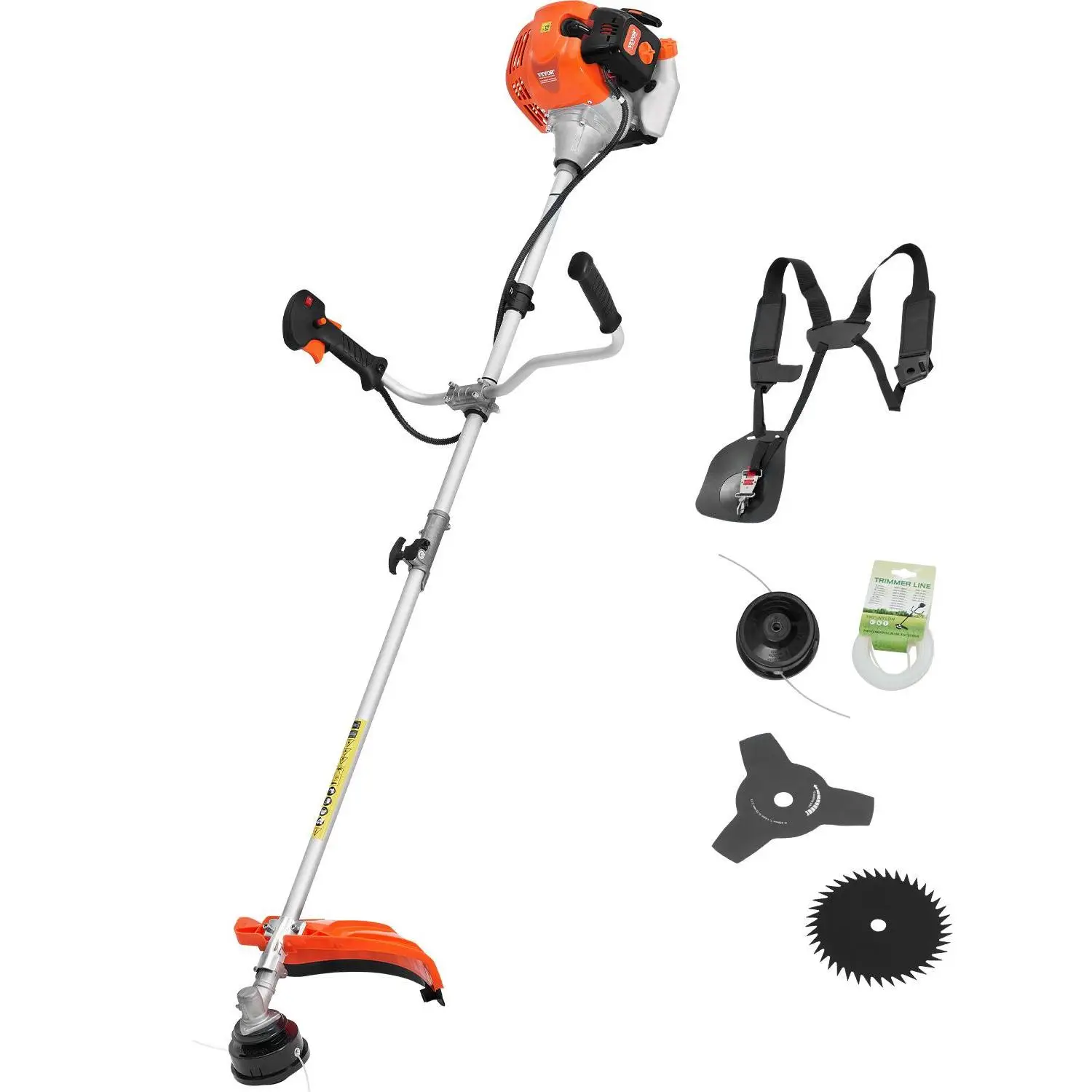 VEVOR String Trimmer, 51.7CC 2-Stroke, Gas Powered Weed Wacker, 16.9" Cordless Grass Trimmer, Multi-Functional Lawn Edger with Shoulder Strap & 3T Bla