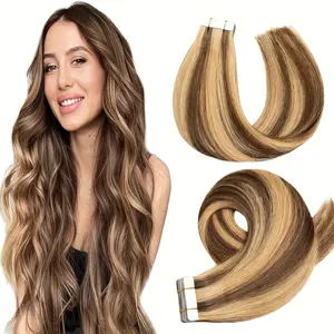 Wholesale Hot New Luxurious Tape-In Hair Extensions for Women - Human Hair, Light to Dark Brown Highlights, Seamless Light Beige Weft, Straight, 15.75-27.56inch, # 4/27, 30g Pack, Perfect for Parties and Everyday Glam, Hair Accessories