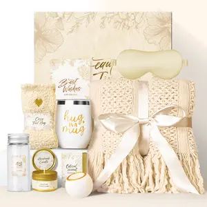 LIMSUKMF Mother's Day Birthday Gifts for Women, Self Care Gifts, Get Well Soon Gifts, Relaxing Spa Gifts, Care Package, Unique Anniversary Gift Basket with Flannel Blanket for Mother, Wife, Best Friend, Sister, Her