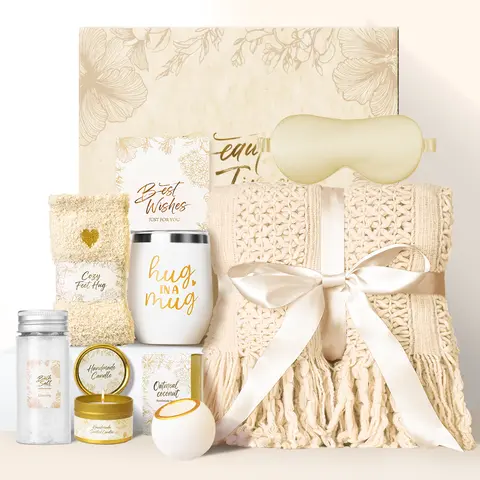 LIMSUKMF Mother's Day Birthday Gifts for Women, Self Care Gifts, Get Well Soon Gifts, Relaxing Spa Gifts, Care Package, Unique Anniversary Gift Basket with Flannel Blanket for Mother, Wife, Best Friend, Sister, Her