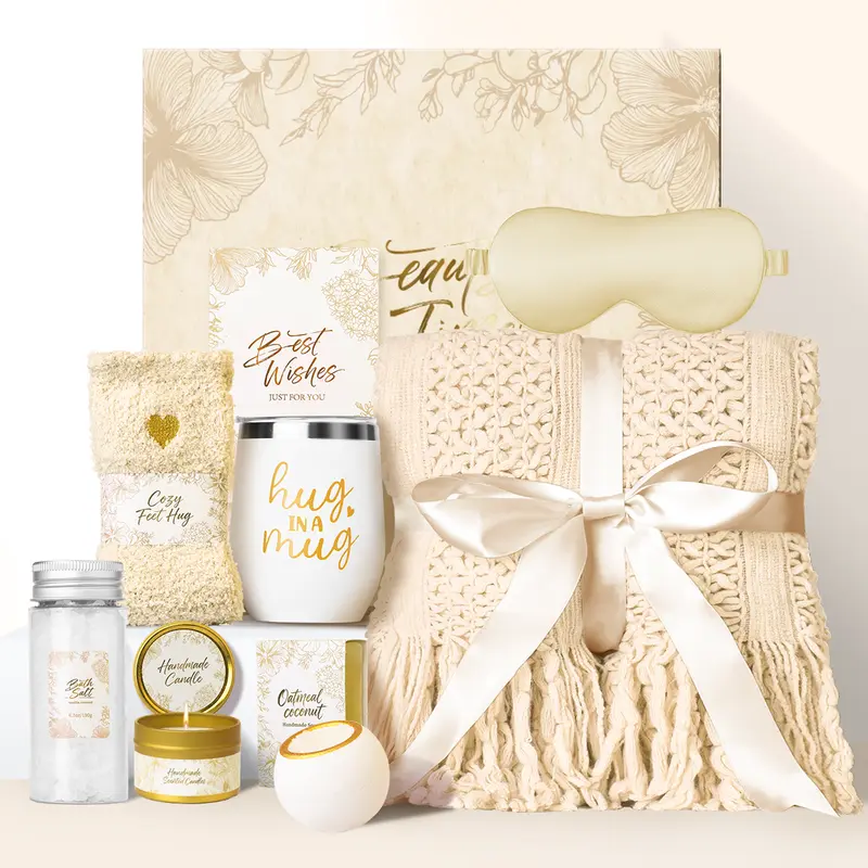 LIMSUKMF Mother's Day Birthday Gifts for Women, Self Care Gifts, Get Well Soon Gifts, Relaxing Spa Gifts, Care Package, Unique Anniversary Gift Basket with Flannel Blanket for Mother, Wife, Best Friend, Sister, Her
