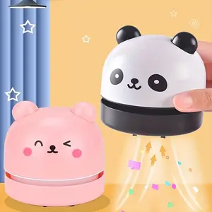 Cute  Desktop Vacuum Cleaner with Cute Panda Design, - (No Battery) - Compact Stick Vacuum with HEPA Filter & Brush Attachment for Home, Office, Keyboard, Bedside - Energy-Efficient & Quiet Operation, Ideal for  Spaces,  & Black Color Optio