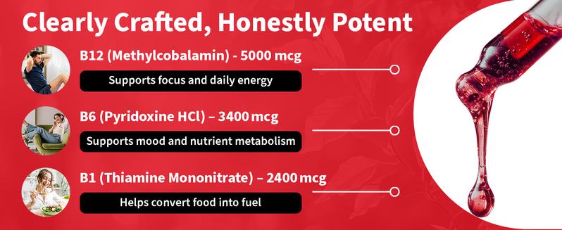 (4-Pack) Vitamin B12 Liquid Edible Supplement Drops with B6, B1, Niacin & Folate for Energy, Brain & Heart - Raspberry, & Strawberry 27,200 mcg per Serving, 4 fl Oz (4-Pack) Vitamin B12 Liquid Edible Supplement Drops with B6, B1, Niacin & Folate for Energy, Brain & Heart - Raspberry, & Strawberry 27,200 mcg per Serving, 4 fl Oz